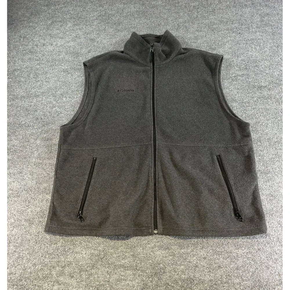 Columbia Fleece Vest Mens XXL Gray Full Zip Sleeveless Outdoor Hiking Pockets